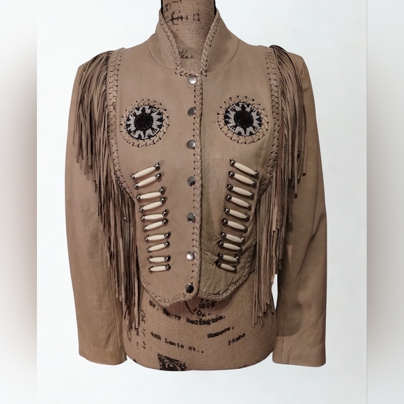 hot leathers Jackets & Blazers - Vintage Leather Fringe Beaded Hot Leathers Leather Jacket Women's Size S